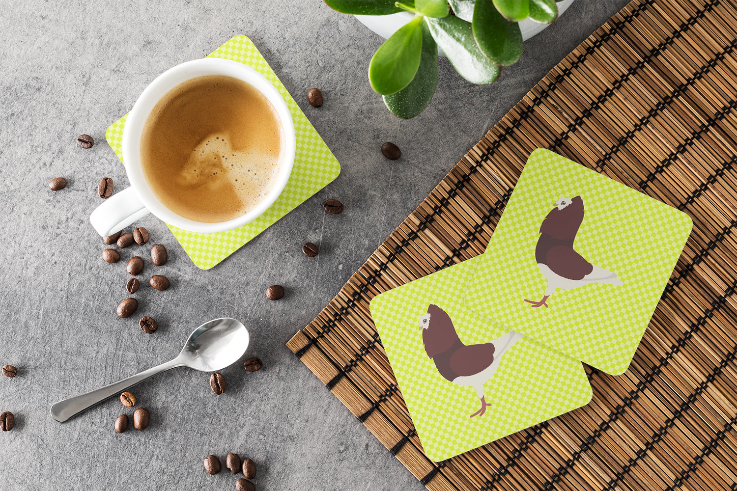Capuchin Red Pigeon Green Foam Coasters Set of 4 Cup Coasters for Indoor Outdoor, Tabletop Protection, Anti Slip, Mouse pad Material