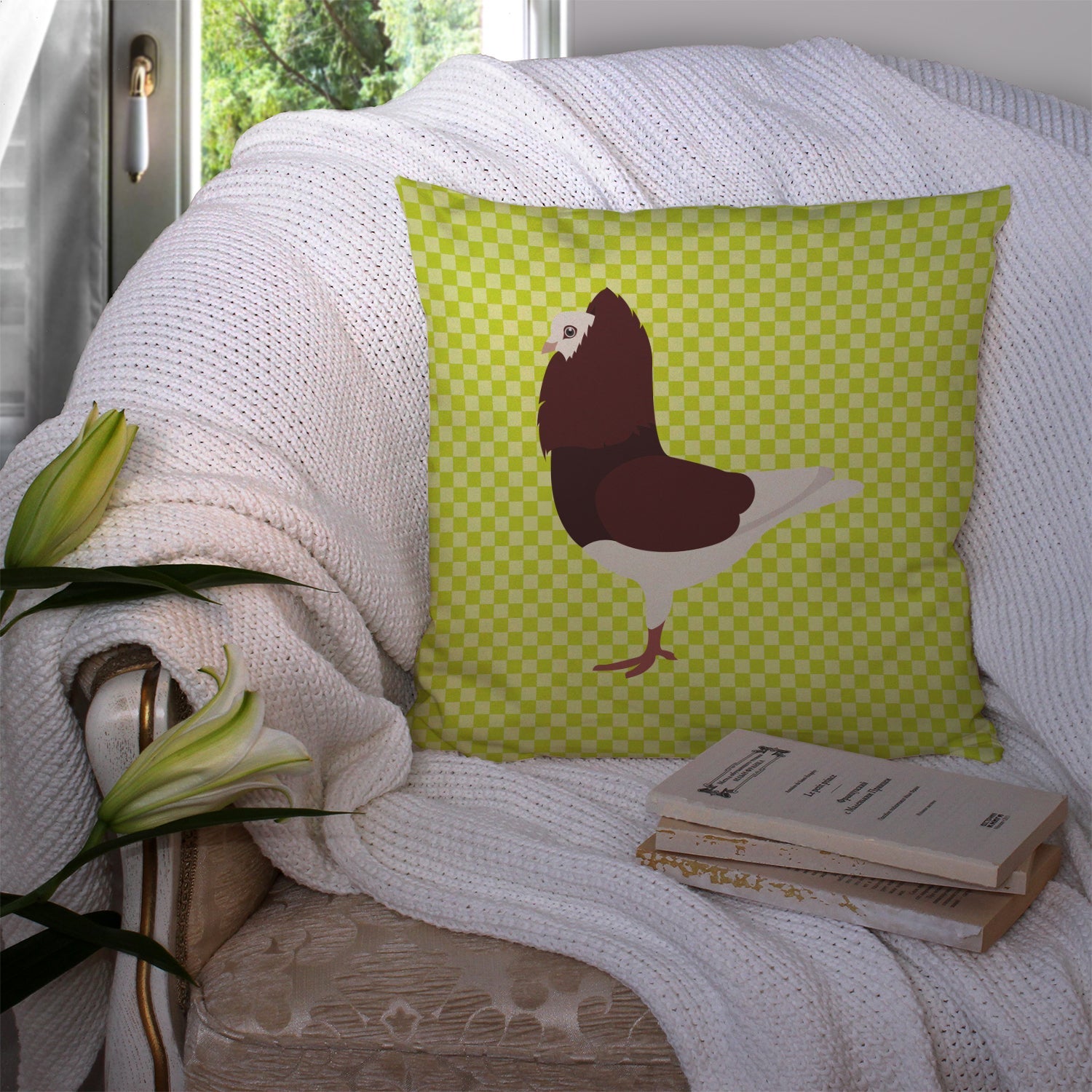 Capuchin Red Pigeon Green Decorative Throw Pillow 14x14 Indoor Outdoor Accent Cushion, Fabric Cover with Insert for Sofa, Bed, Porch & Living Room