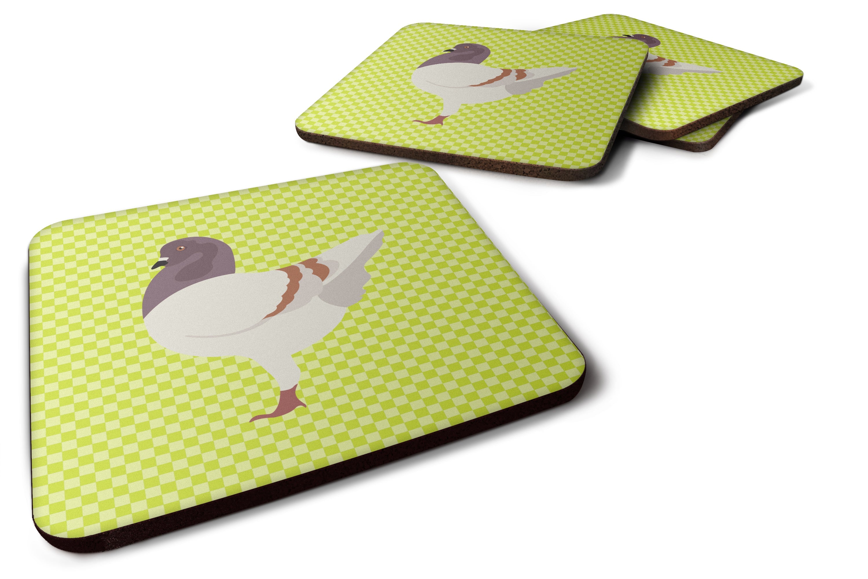 German Modena Pigeon Green Foam Coasters Set of 4 Cup Coasters for Indoor Outdoor, Tabletop Protection, Anti Slip, Mouse pad Material