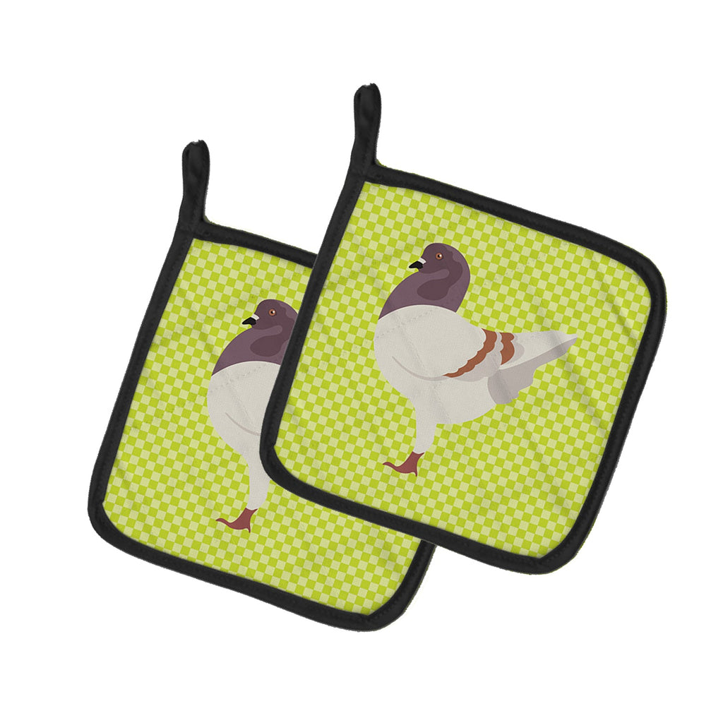 German Modena Pigeon Green Pot Holder Set of 2 Heat Resistant Quilted Hot Pads 7.5 x 7.5 Inch, Insulated Kitchen Trivets for Cooking & Baking