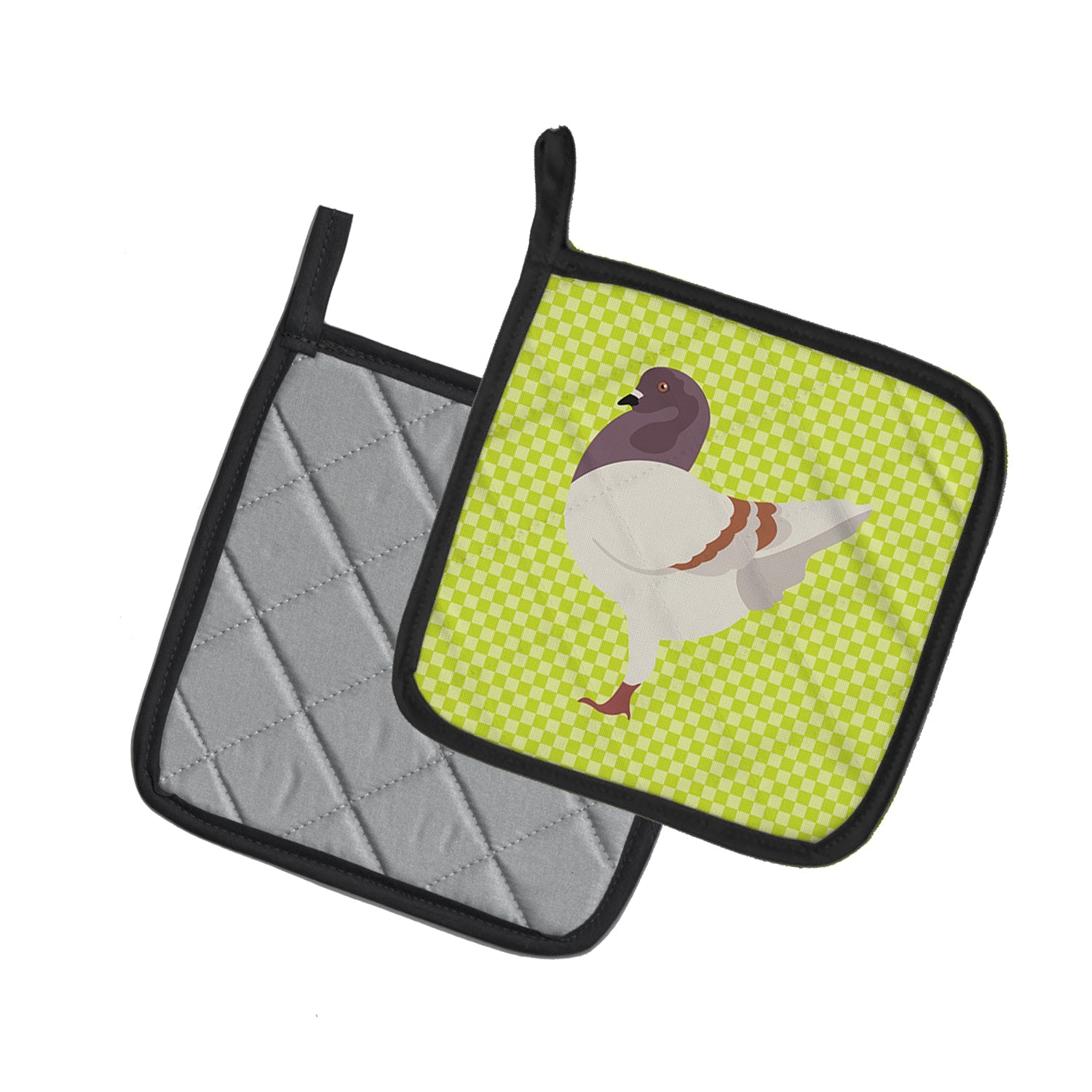 German Modena Pigeon Green Pot Holder Set of 2 Heat Resistant Quilted Hot Pads 7.5 x 7.5 Inch, Insulated Kitchen Trivets for Cooking & Baking
