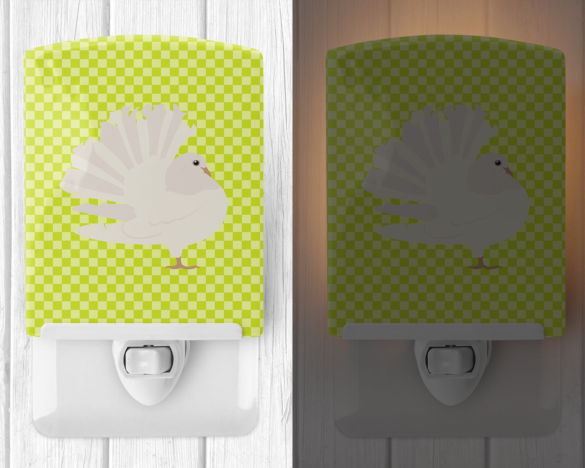 Silver Fantail Pigeon Green Ceramic Night Light Compact, UL-Certified, Ideal for Bedroom, Bathroom, Nursery, Hallway, Kitchen, 6x4x3, Multicolor