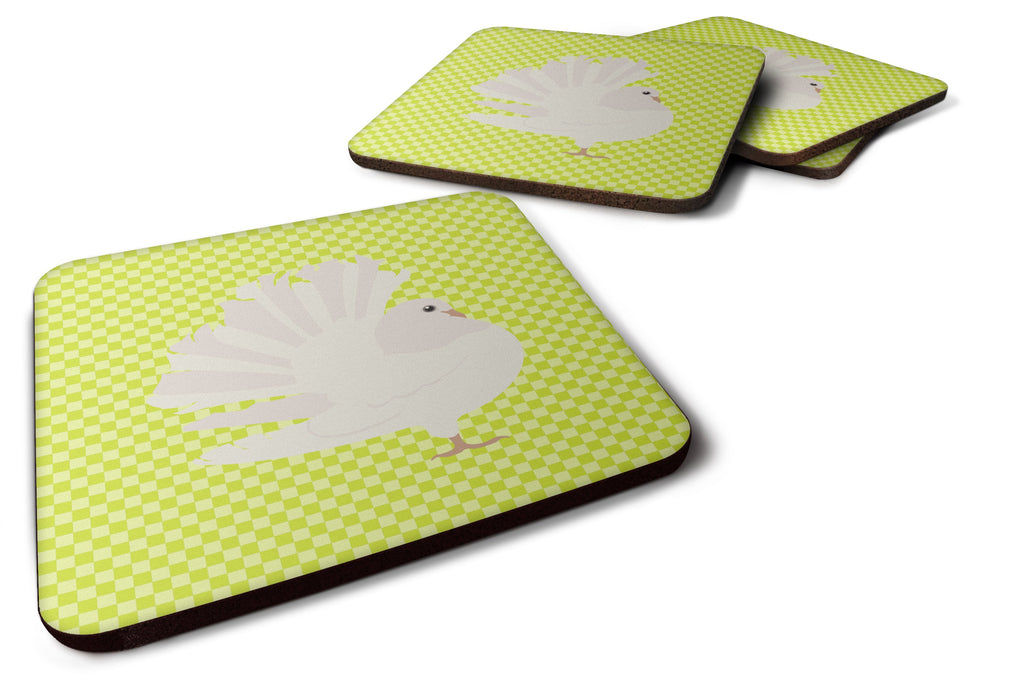 Silver Fantail Pigeon Green Foam Coasters Set of 4 Cup Coasters for Indoor Outdoor, Tabletop Protection, Anti Slip, Mouse pad Material