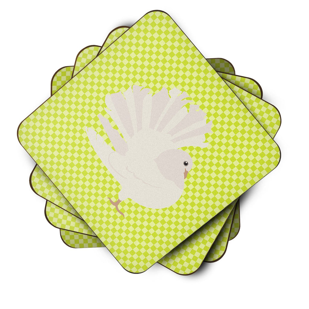 Silver Fantail Pigeon Green Foam Coasters Set of 4 Cup Coasters for Indoor Outdoor, Tabletop Protection, Anti Slip, Mouse pad Material