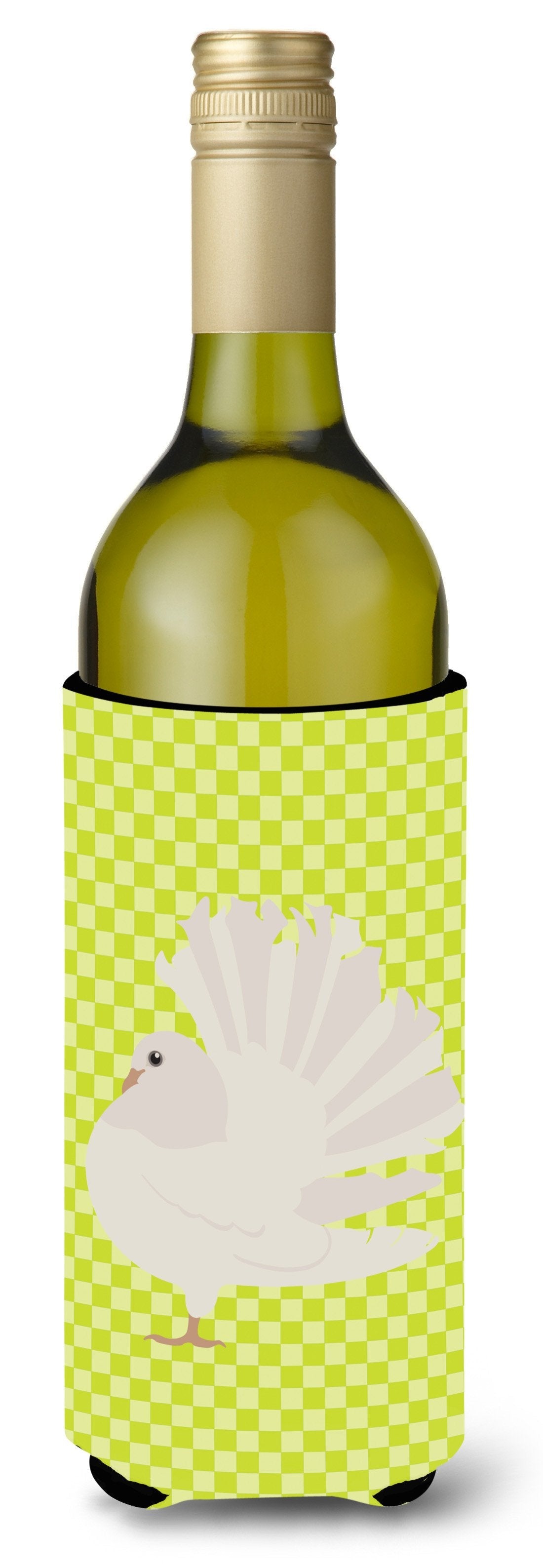 Silver Fantail Pigeon Green Wine Bottle Hugger Gift Sleeve for Standard 750 ml Bottles, Insulated Reusable Also Fits Mini Shot & Pint Bottles
