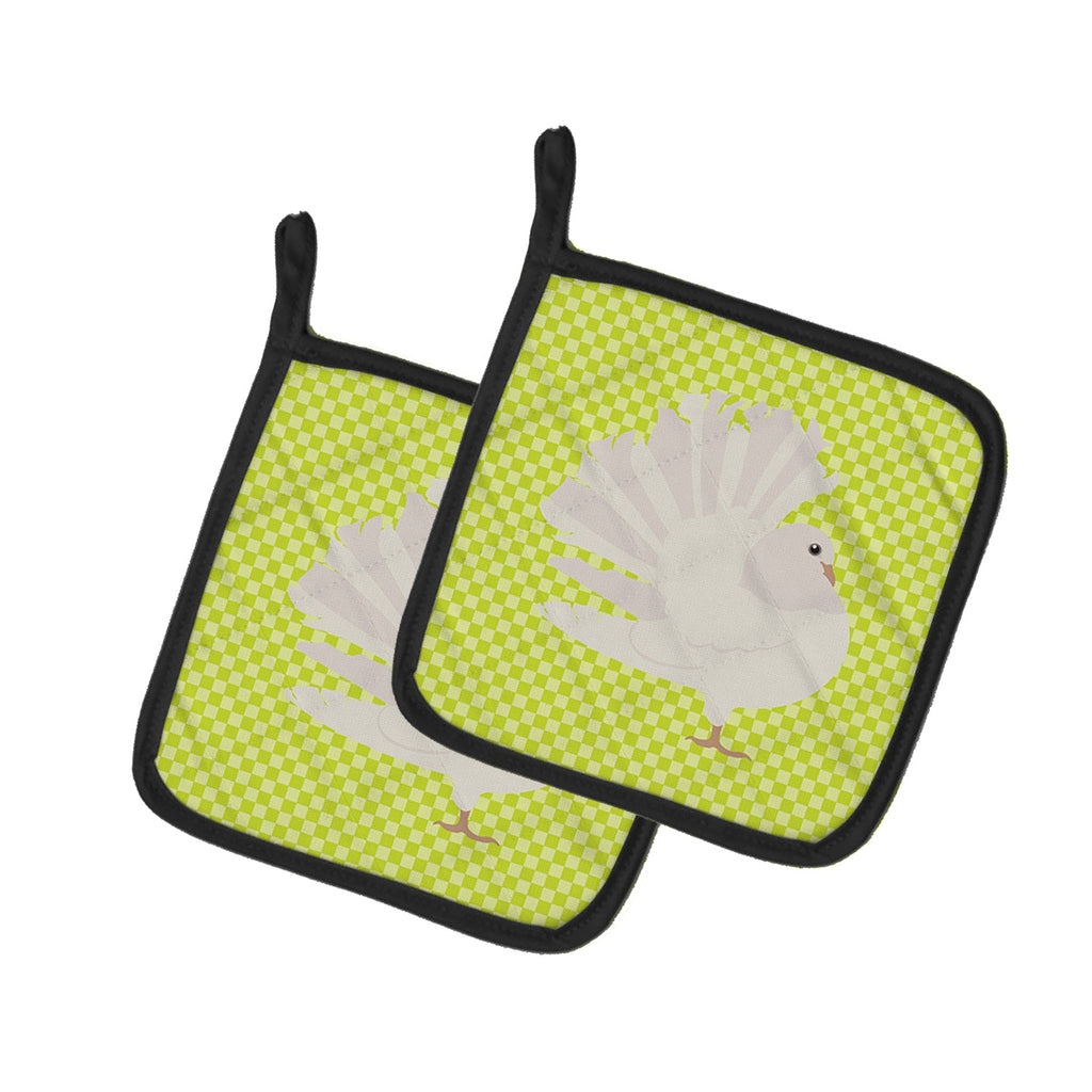 Silver Fantail Pigeon Green Pot Holder Set of 2 Heat Resistant Quilted Hot Pads 7.5 x 7.5 Inch, Insulated Kitchen Trivets for Cooking & Baking
