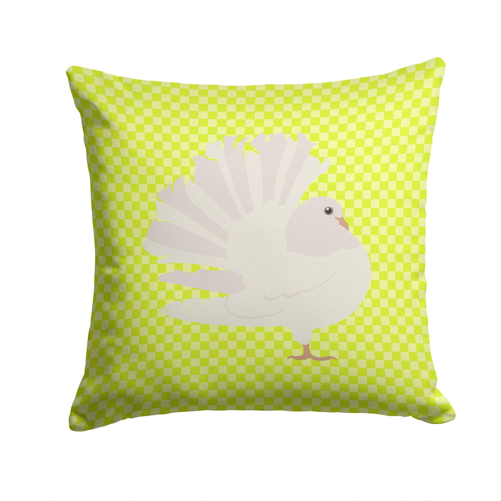 Silver Fantail Pigeon Green Decorative Throw Pillow 14x14 Indoor Outdoor Accent Cushion, Fabric Cover with Insert for Sofa, Bed, Porch & Living Room