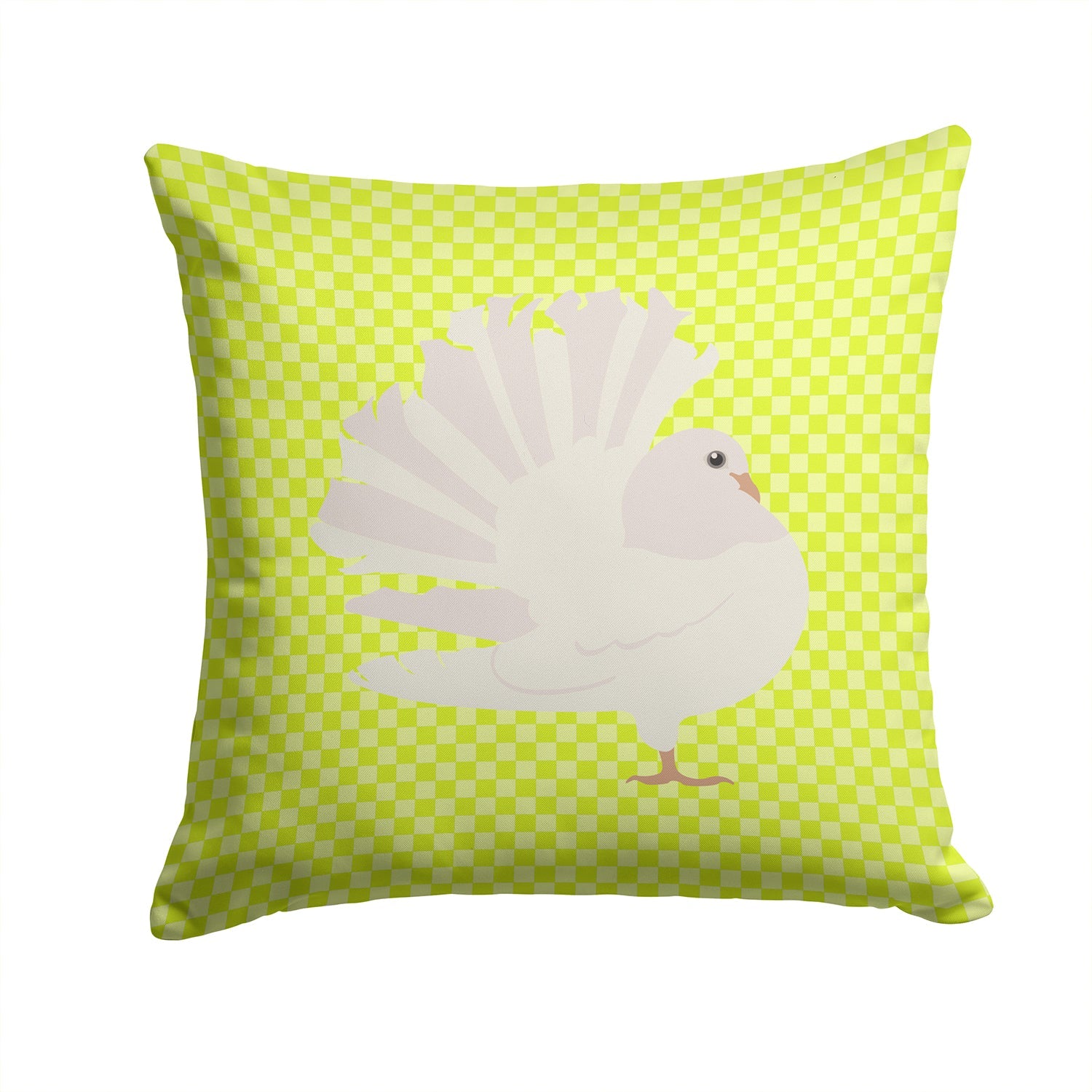 Silver Fantail Pigeon Green Decorative Throw Pillow 14x14 Indoor Outdoor Accent Cushion, Fabric Cover with Insert for Sofa, Bed, Porch & Living Room