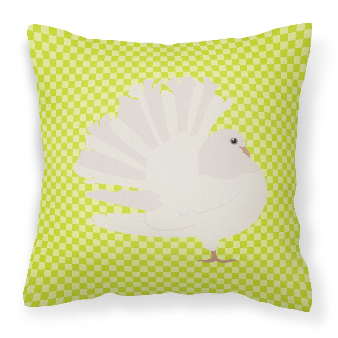 Silver Fantail Pigeon Green Decorative Throw Pillow 18x18 Indoor Outdoor Accent Cushion, Fabric Cover with Insert for Sofa, Bed, Porch & Living Room