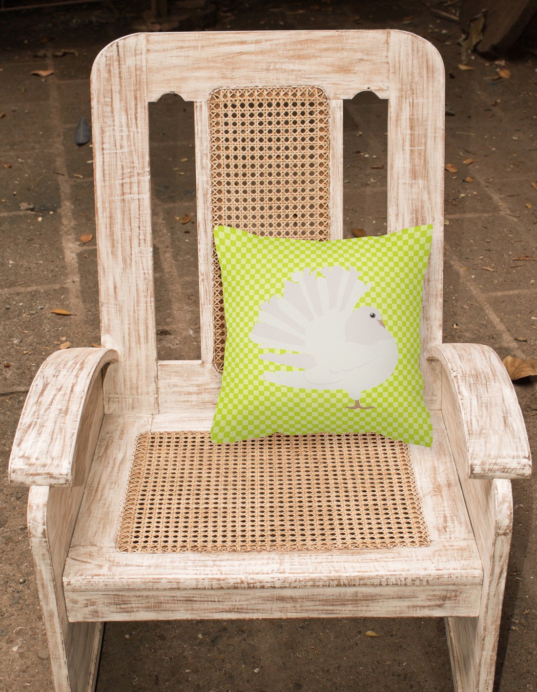Silver Fantail Pigeon Green Decorative Throw Pillow 18x18 Indoor Outdoor Accent Cushion, Fabric Cover with Insert for Sofa, Bed, Porch & Living Room