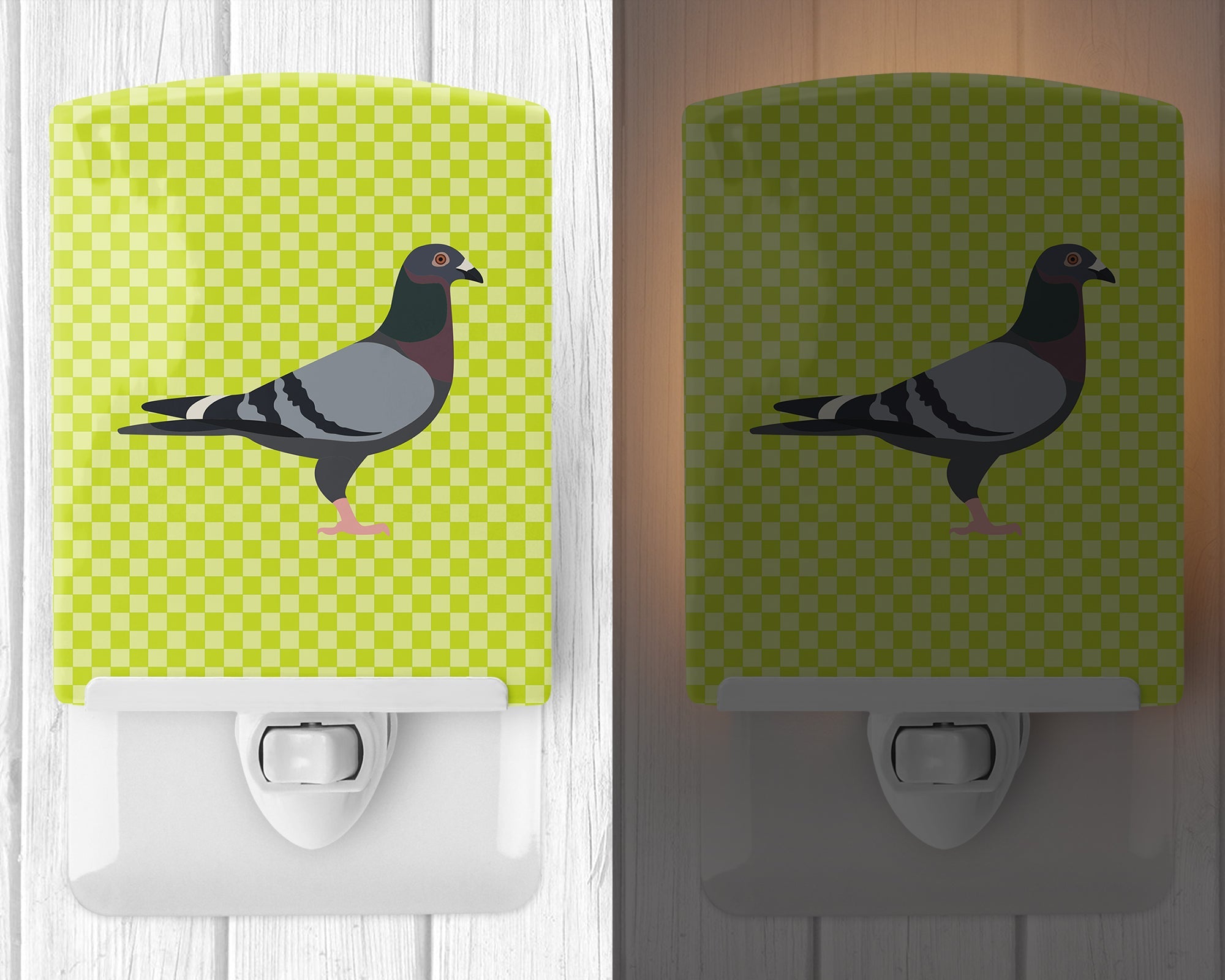 Racing Pigeon Green Ceramic Night Light Compact, UL-Certified, Ideal for Bedroom, Bathroom, Nursery, Hallway, Kitchen, 6x4x3, Multicolor