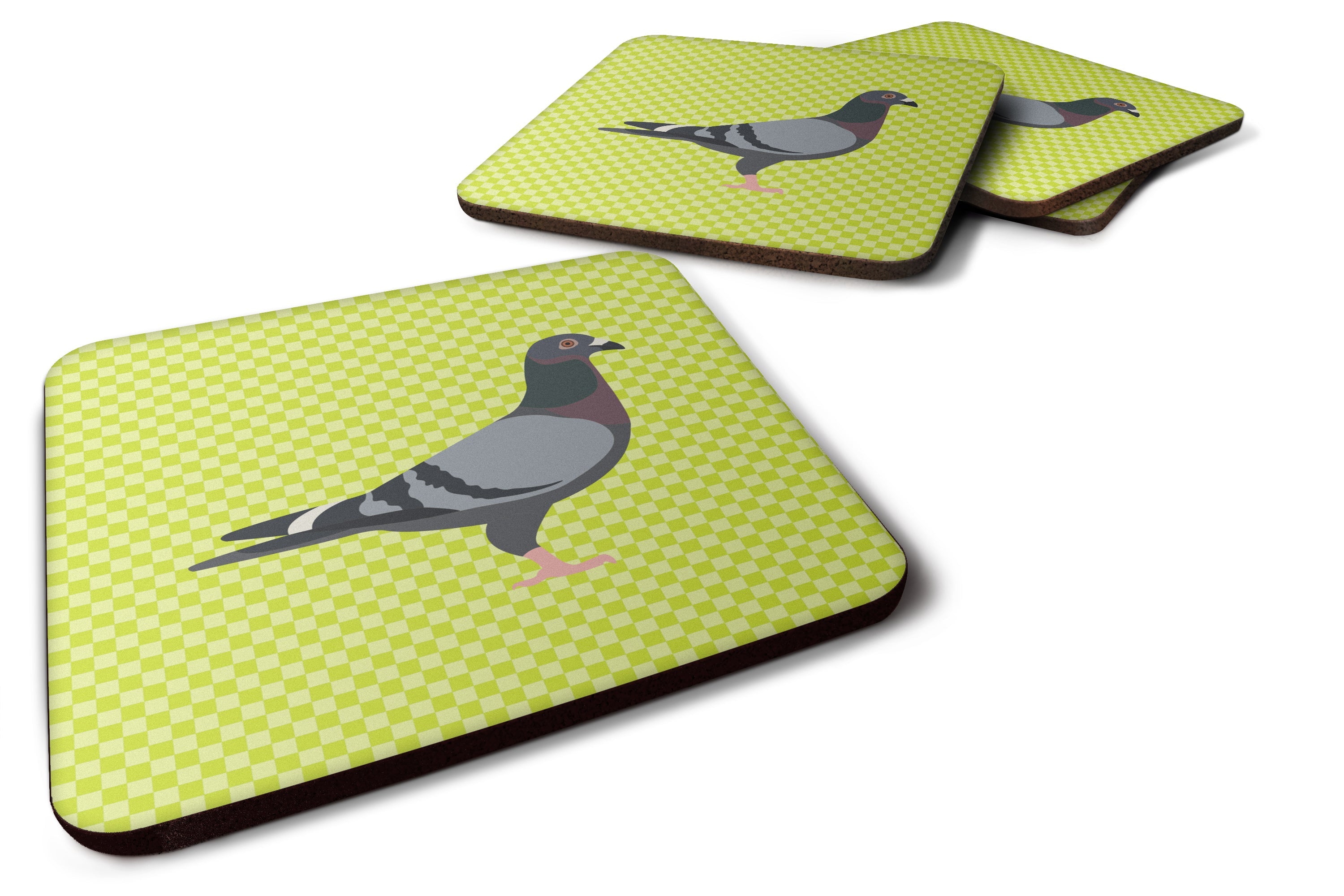 Racing Pigeon Green Foam Coasters Set of 4 Cup Coasters for Indoor Outdoor, Tabletop Protection, Anti Slip, Mouse pad Material