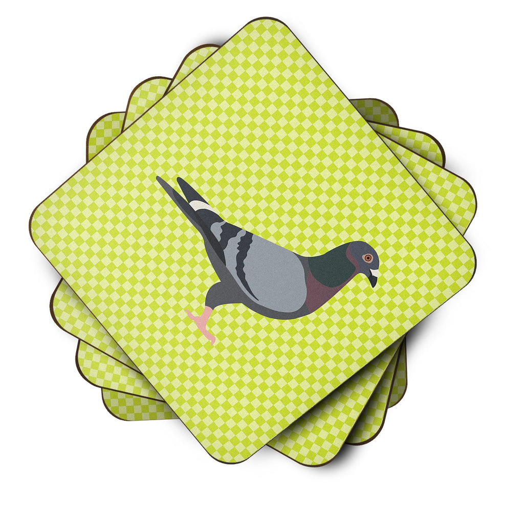 Racing Pigeon Green Foam Coasters Set of 4 Cup Coasters for Indoor Outdoor, Tabletop Protection, Anti Slip, Mouse pad Material