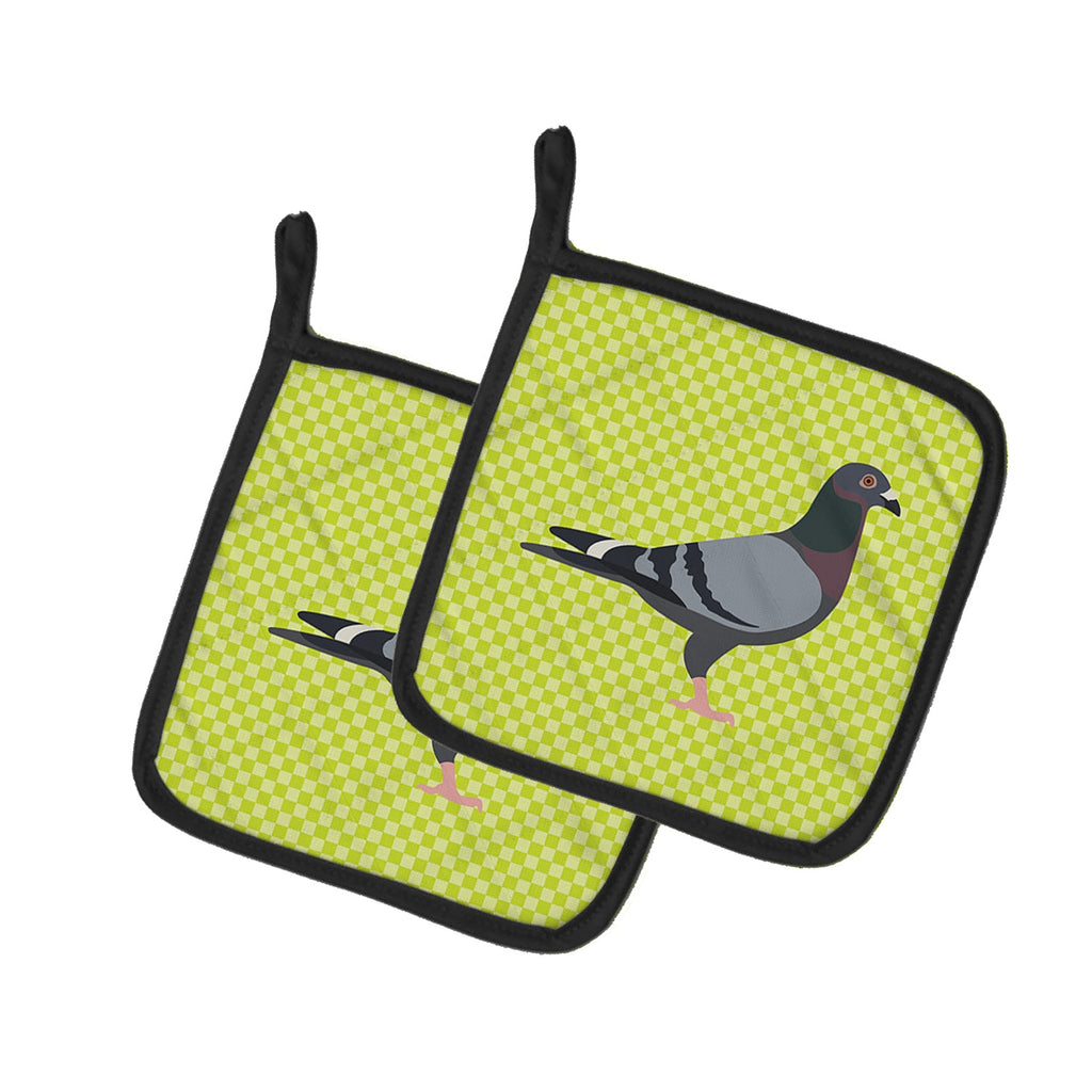 Racing Pigeon Green Pot Holder Set of 2 Heat Resistant Quilted Hot Pads 7.5 x 7.5 Inch, Insulated Kitchen Trivets for Cooking & Baking