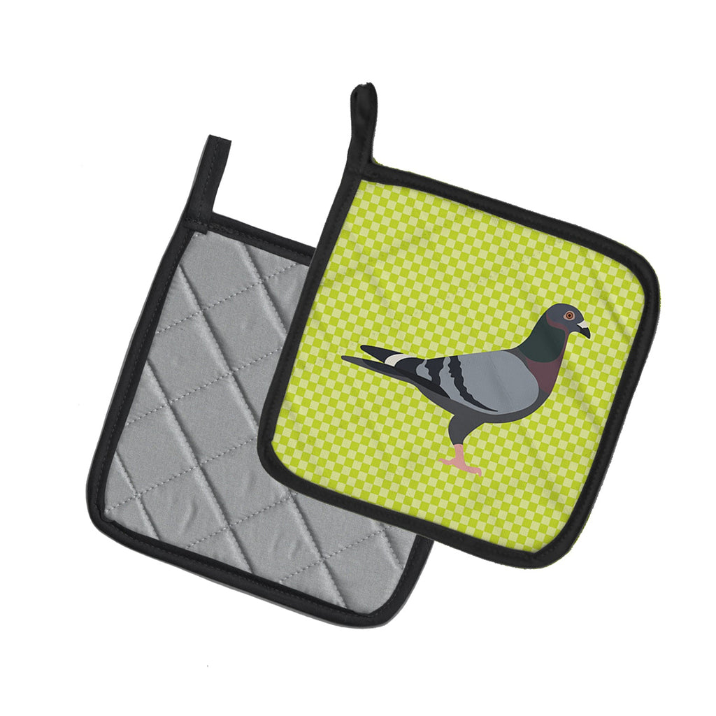 Racing Pigeon Green Pot Holder Set of 2 Heat Resistant Quilted Hot Pads 7.5 x 7.5 Inch, Insulated Kitchen Trivets for Cooking & Baking