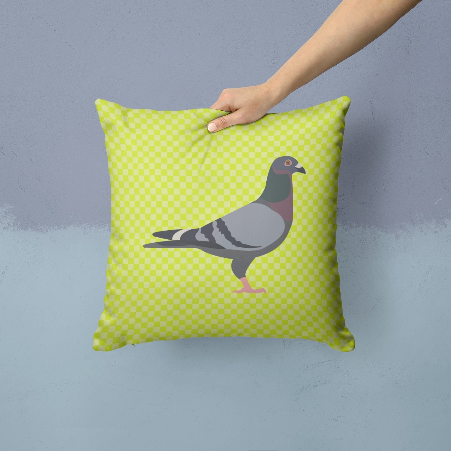 Racing Pigeon Green Decorative Throw Pillow 14x14 Indoor Outdoor Accent Cushion, Fabric Cover with Insert for Sofa, Bed, Porch & Living Room