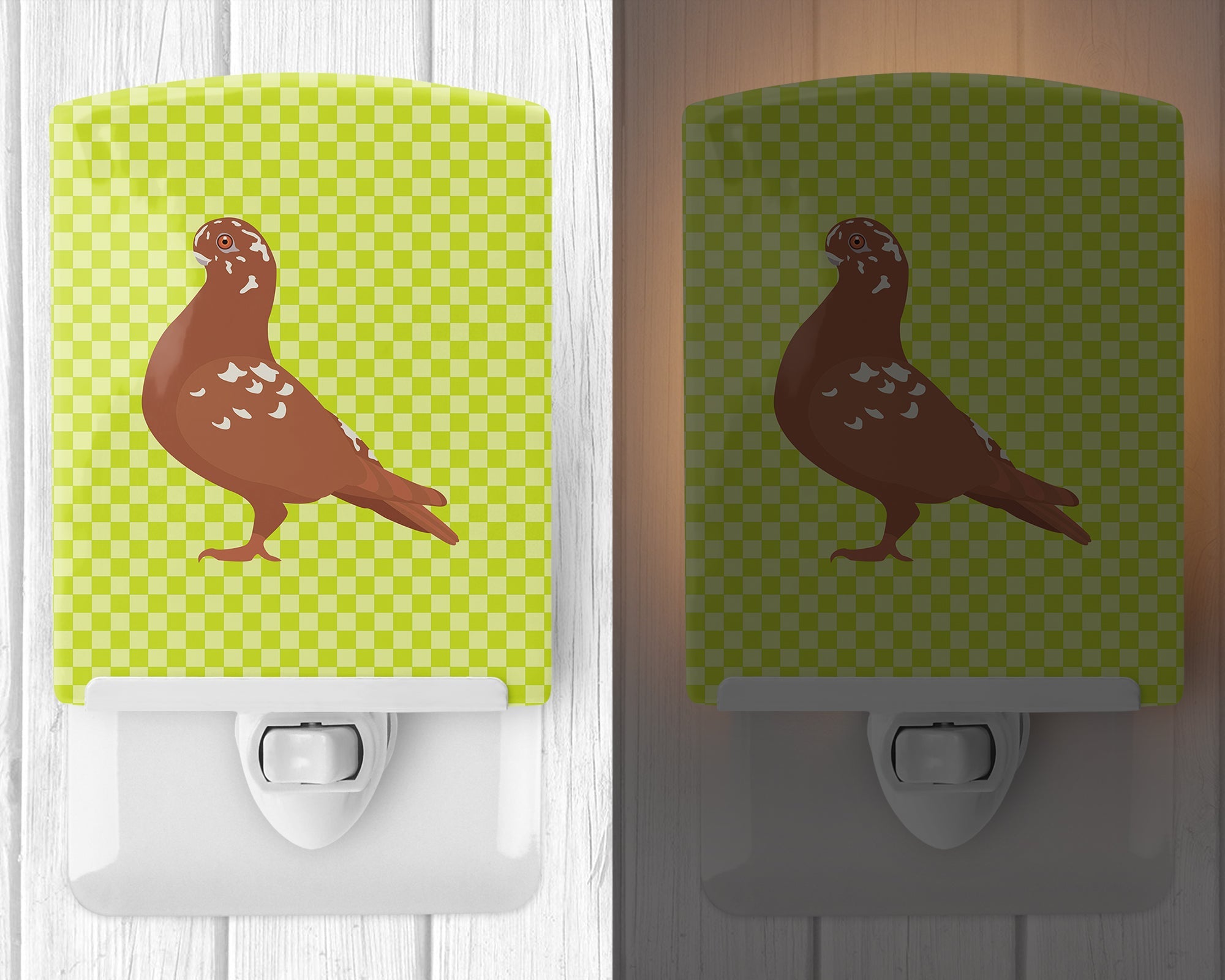 African Owl Pigeon Green Ceramic Night Light Compact, UL-Certified, Ideal for Bedroom, Bathroom, Nursery, Hallway, Kitchen, 6x4x3, Multicolor