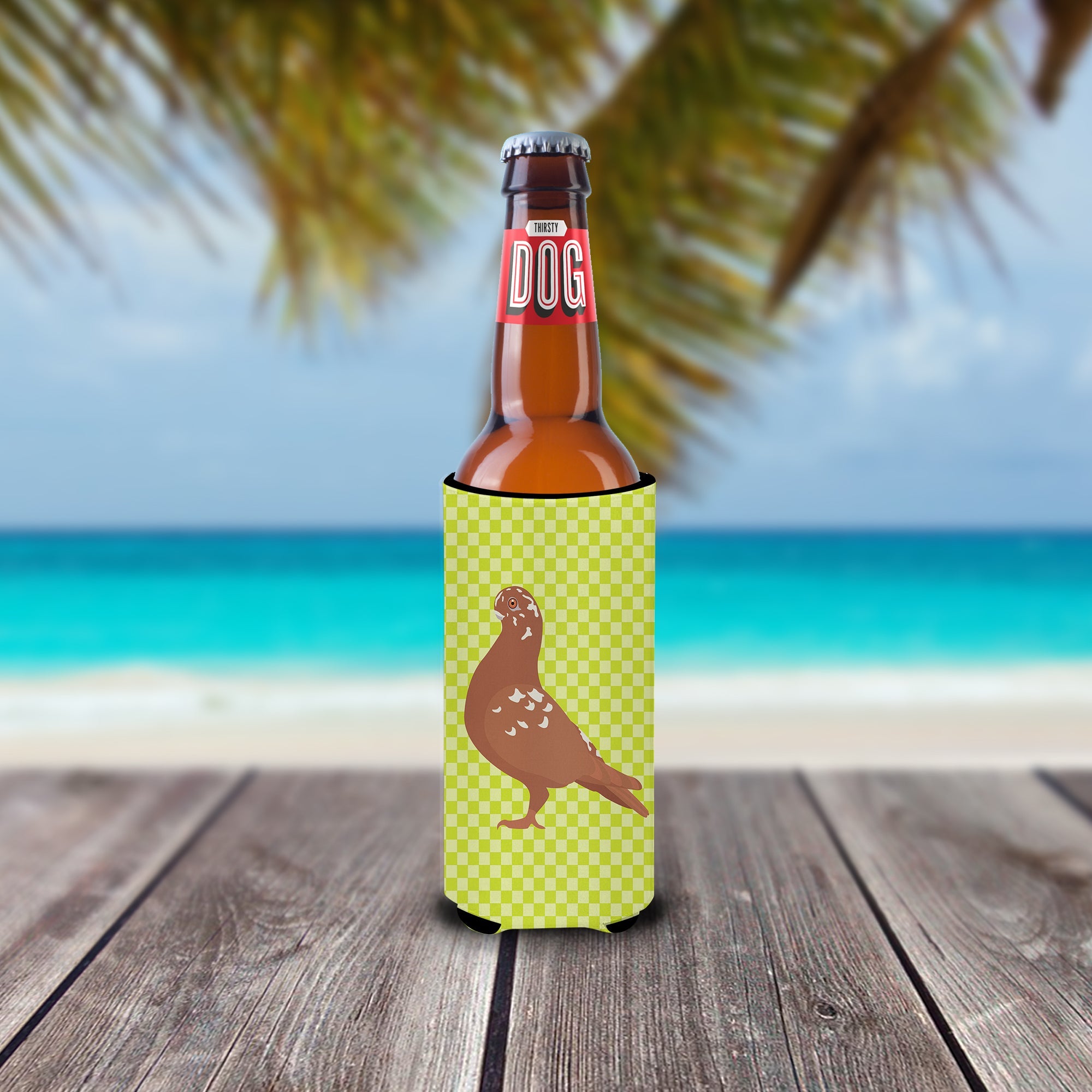 African Owl Pigeon Green Slim Can Hugger , Insulated Foam Hugger for 12 oz Slim Cans, Beer Bottles & Water Bottles, Printed in USA