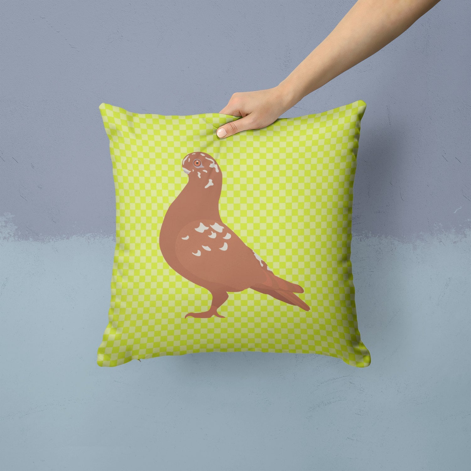 African Owl Pigeon Green Decorative Throw Pillow 14x14 Indoor Outdoor Accent Cushion, Fabric Cover with Insert for Sofa, Bed, Porch & Living Room