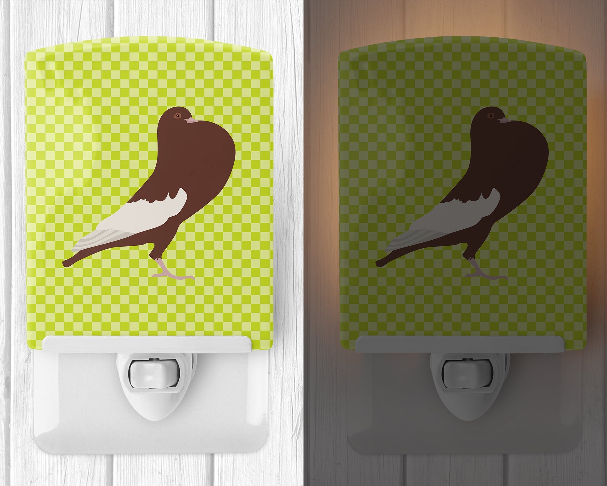 English Pouter Pigeon Green Ceramic Night Light Compact, UL-Certified, Ideal for Bedroom, Bathroom, Nursery, Hallway, Kitchen, 6x4x3, Multicolor