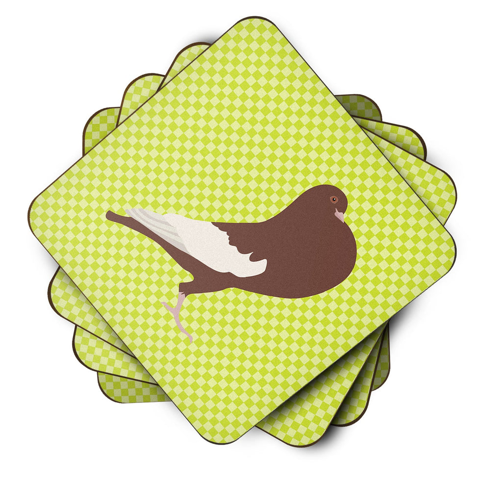English Pouter Pigeon Green Foam Coasters Set of 4 Cup Coasters for Indoor Outdoor, Tabletop Protection, Anti Slip, Mouse pad Material