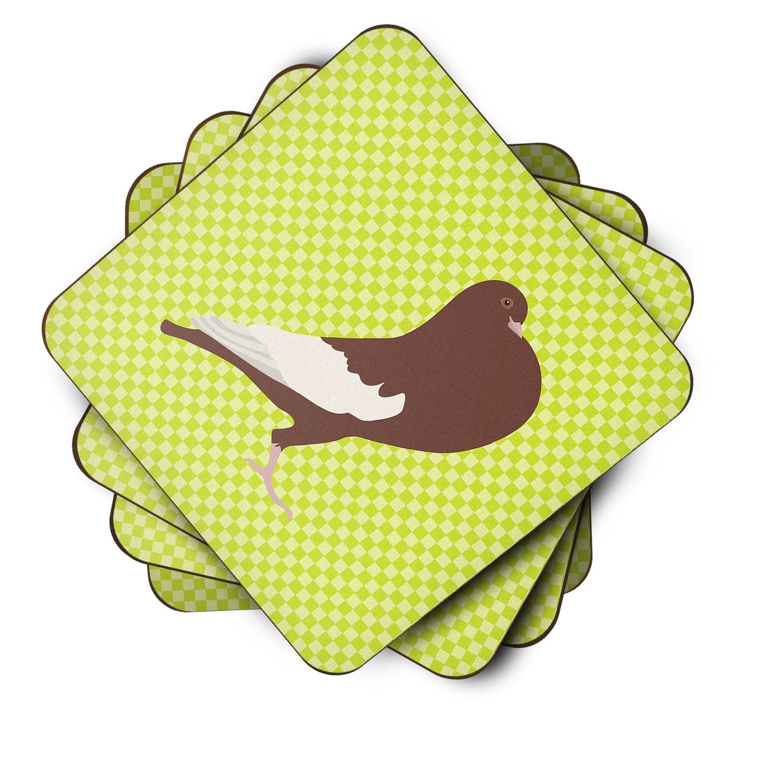 English Pouter Pigeon Green Foam Coasters Set of 4 Cup Coasters for Indoor Outdoor, Tabletop Protection, Anti Slip, Mouse pad Material