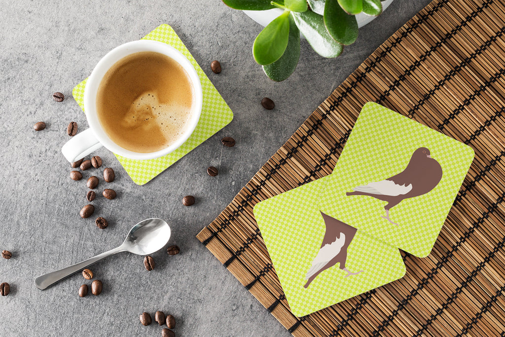 English Pouter Pigeon Green Foam Coasters Set of 4 Cup Coasters for Indoor Outdoor, Tabletop Protection, Anti Slip, Mouse pad Material
