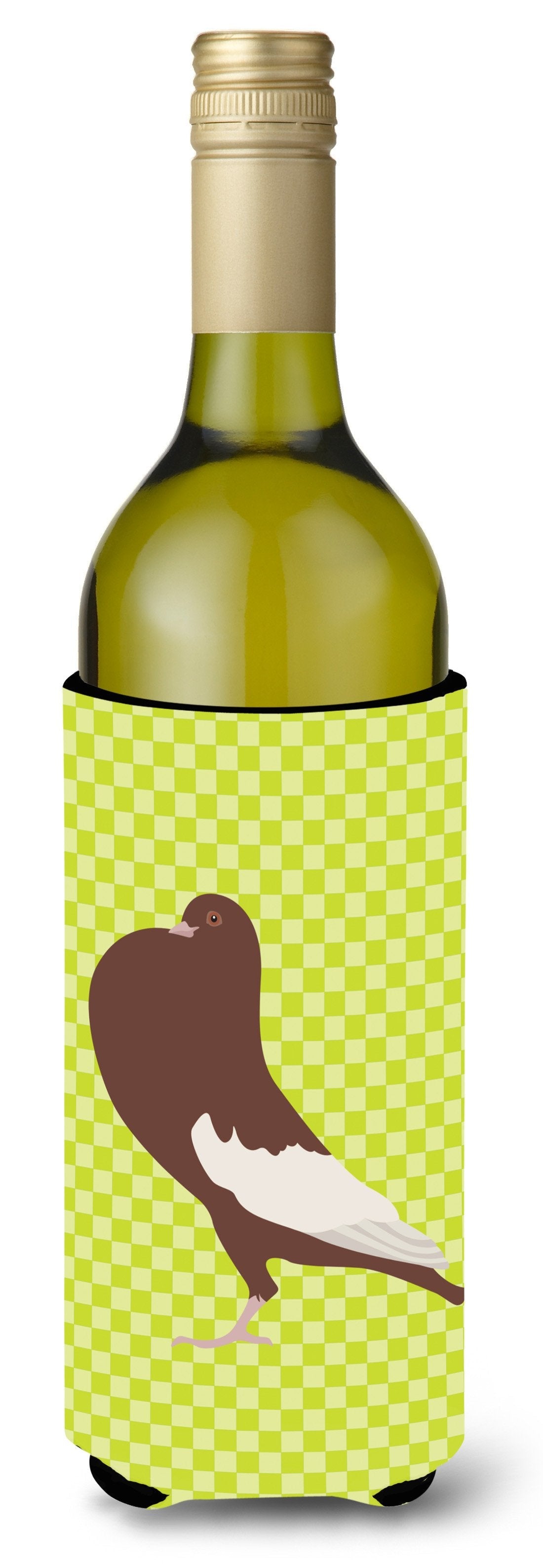 English Pouter Pigeon Green Wine Bottle Hugger Gift Sleeve for Standard 750 ml Bottles, Insulated Reusable Also Fits Mini Shot & Pint Bottles