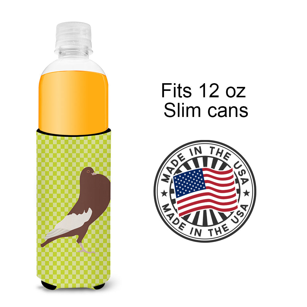 English Pouter Pigeon Green Slim Can Hugger , Insulated Foam Hugger for 12 oz Slim Cans, Beer Bottles & Water Bottles, Printed in USA