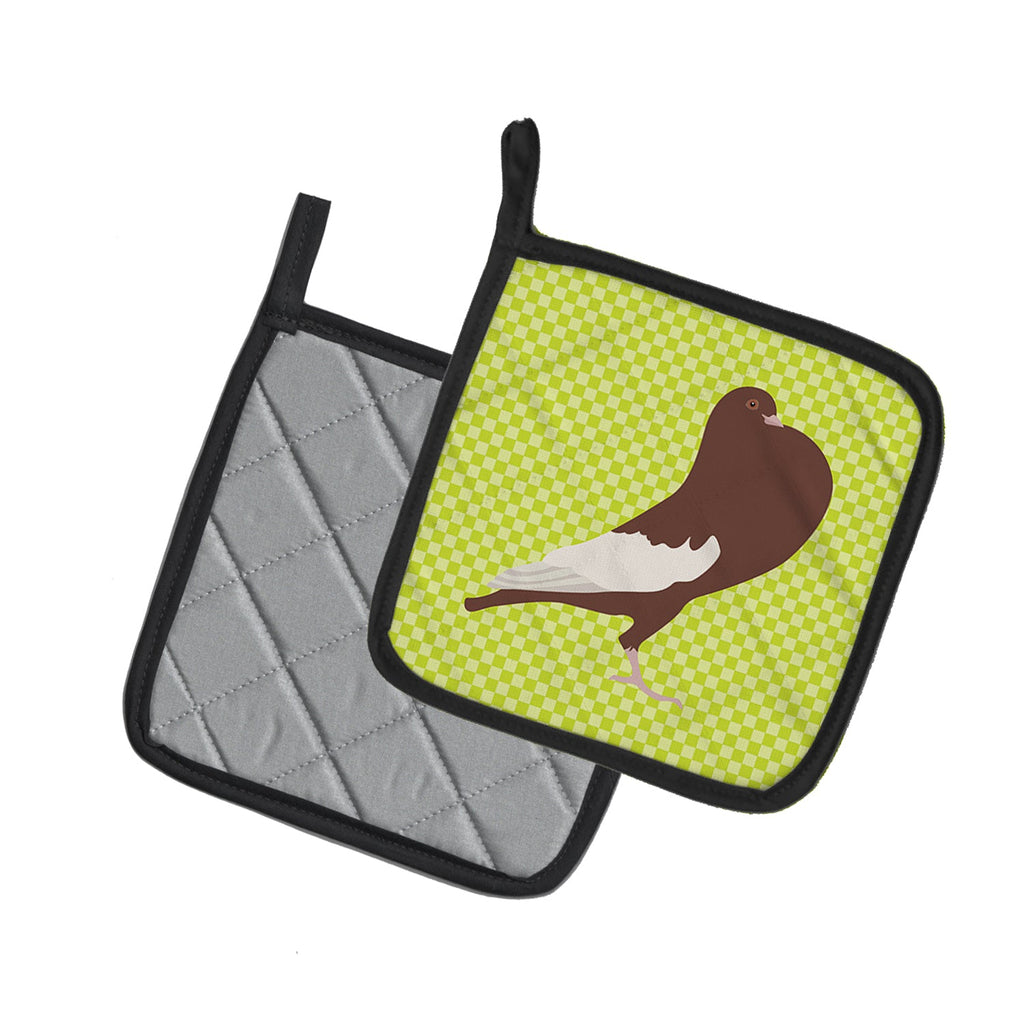 English Pouter Pigeon Green Pot Holder Set of 2 Heat Resistant Quilted Hot Pads 7.5 x 7.5 Inch, Insulated Kitchen Trivets for Cooking & Baking