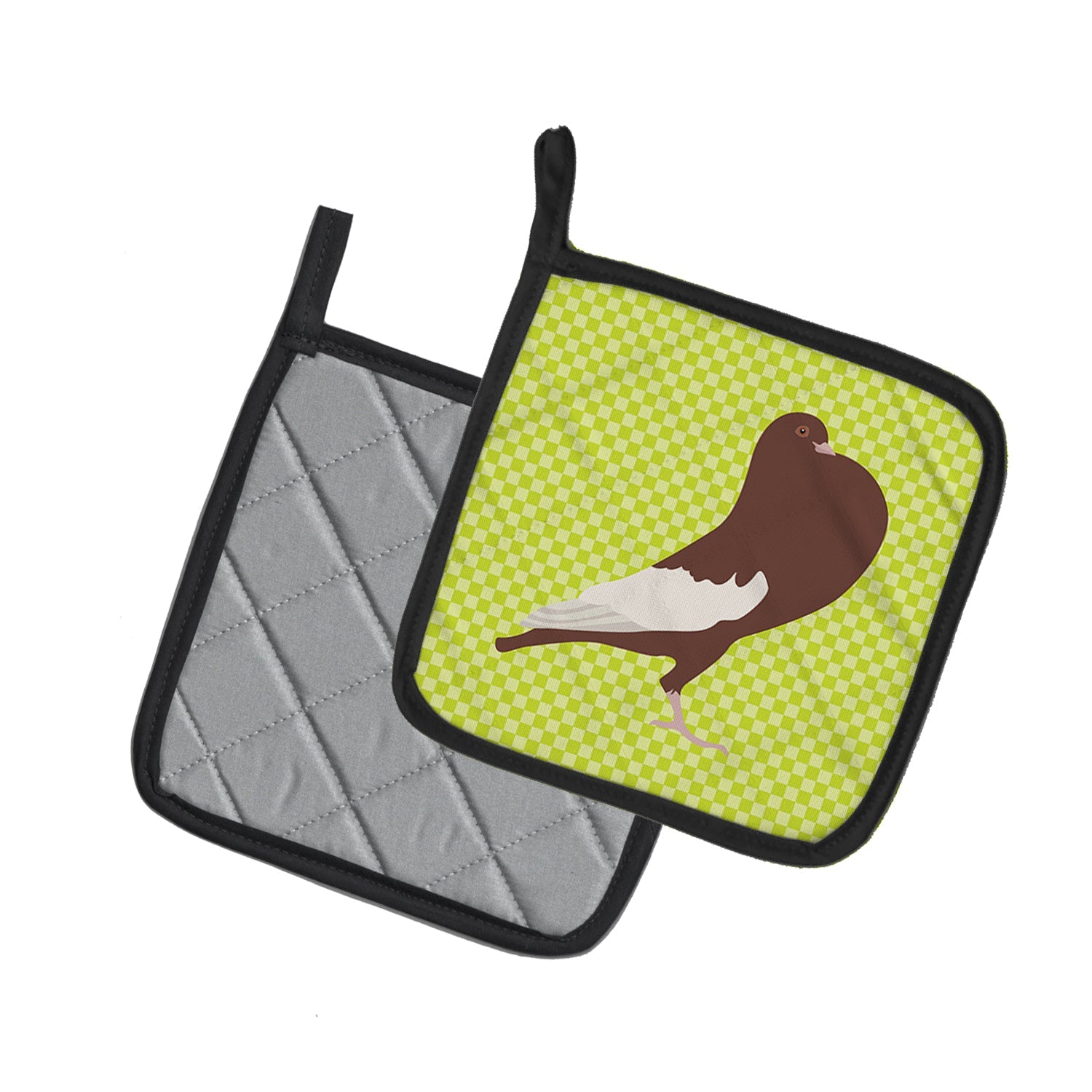 English Pouter Pigeon Green Pot Holder Set of 2 Heat Resistant Quilted Hot Pads 7.5 x 7.5 Inch, Insulated Kitchen Trivets for Cooking & Baking