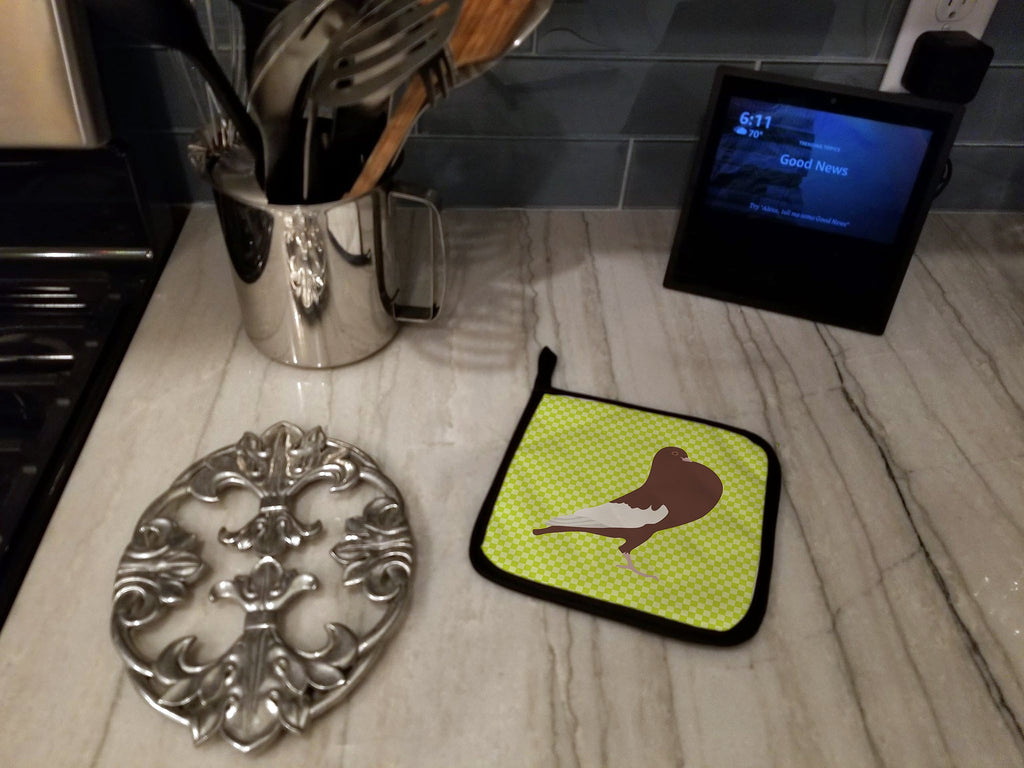 English Pouter Pigeon Green Pot Holder Set of 2 Heat Resistant Quilted Hot Pads 7.5 x 7.5 Inch, Insulated Kitchen Trivets for Cooking & Baking