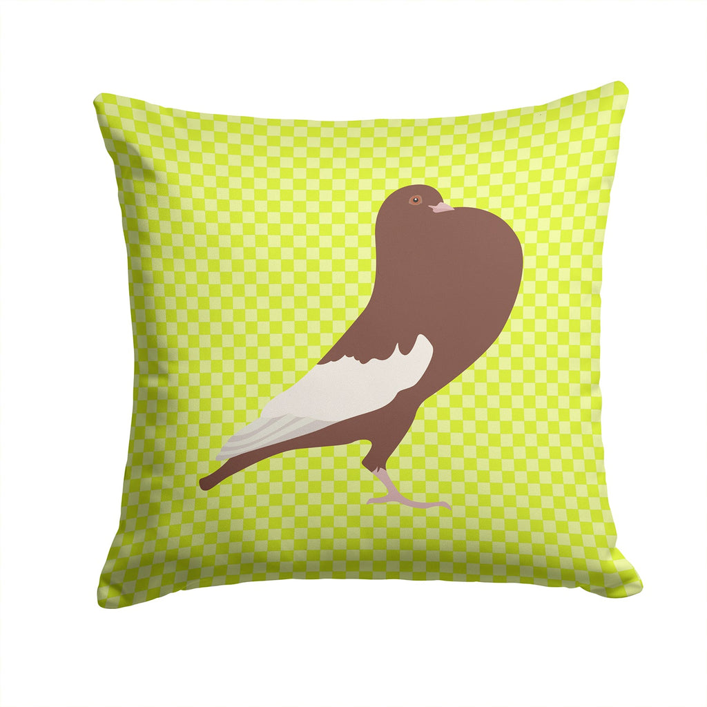 English Pouter Pigeon Green Decorative Throw Pillow 14x14 Indoor Outdoor Accent Cushion, Fabric Cover with Insert for Sofa, Bed, Porch & Living Room
