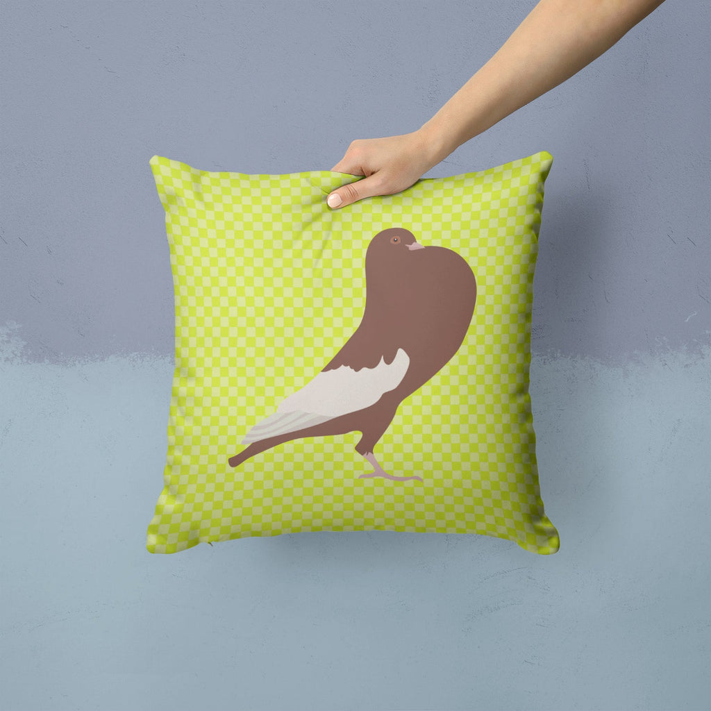 English Pouter Pigeon Green Decorative Throw Pillow 14x14 Indoor Outdoor Accent Cushion, Fabric Cover with Insert for Sofa, Bed, Porch & Living Room