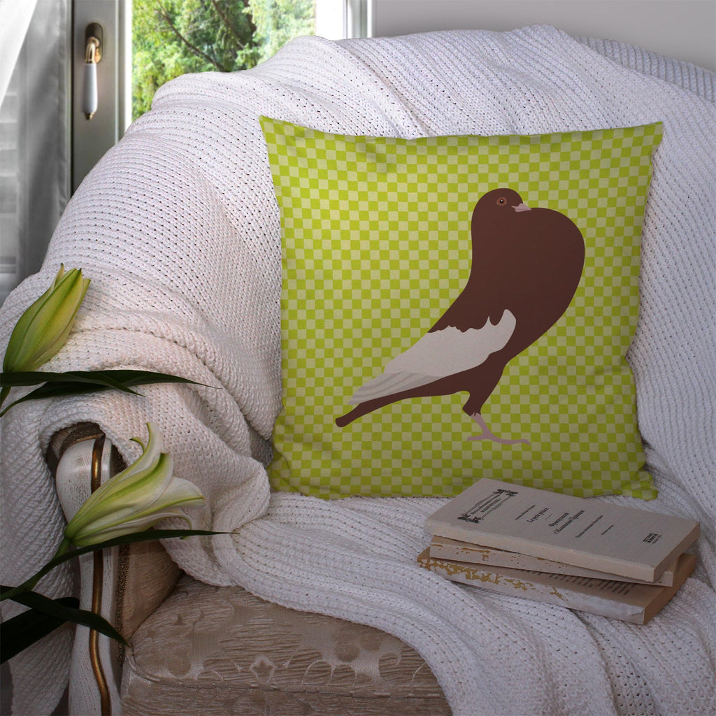 English Pouter Pigeon Green Decorative Throw Pillow 14x14 Indoor Outdoor Accent Cushion, Fabric Cover with Insert for Sofa, Bed, Porch & Living Room