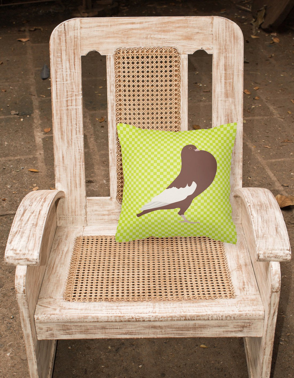 English Pouter Pigeon Green Decorative Throw Pillow 18x18 Indoor Outdoor Accent Cushion, Fabric Cover with Insert for Sofa, Bed, Porch & Living Room