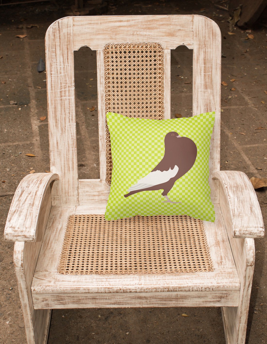 English Pouter Pigeon Green Decorative Throw Pillow 18x18 Indoor Outdoor Accent Cushion, Fabric Cover with Insert for Sofa, Bed, Porch & Living Room