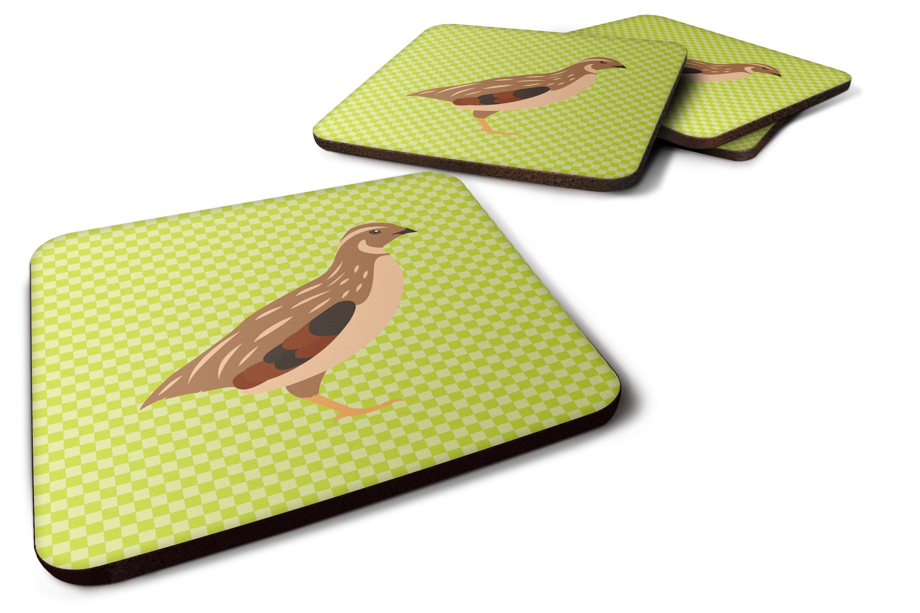 Golden Phoenix Quail Green Foam Coasters Set of 4 Cup Coasters for Indoor Outdoor, Tabletop Protection, Anti Slip, Mouse pad Material