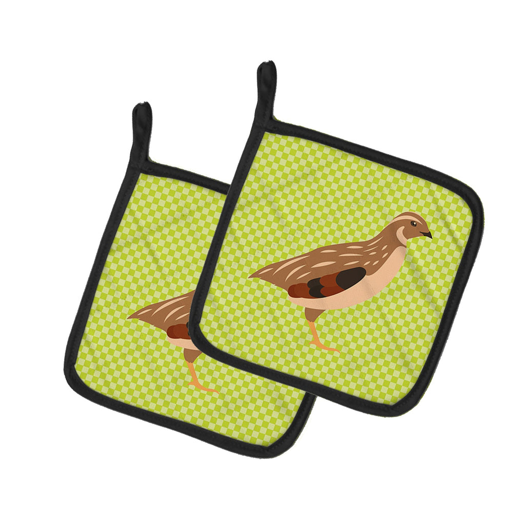 Golden Phoenix Quail Green Pot Holder Set of 2 Heat Resistant Quilted Hot Pads 7.5 x 7.5 Inch, Insulated Kitchen Trivets for Cooking & Baking