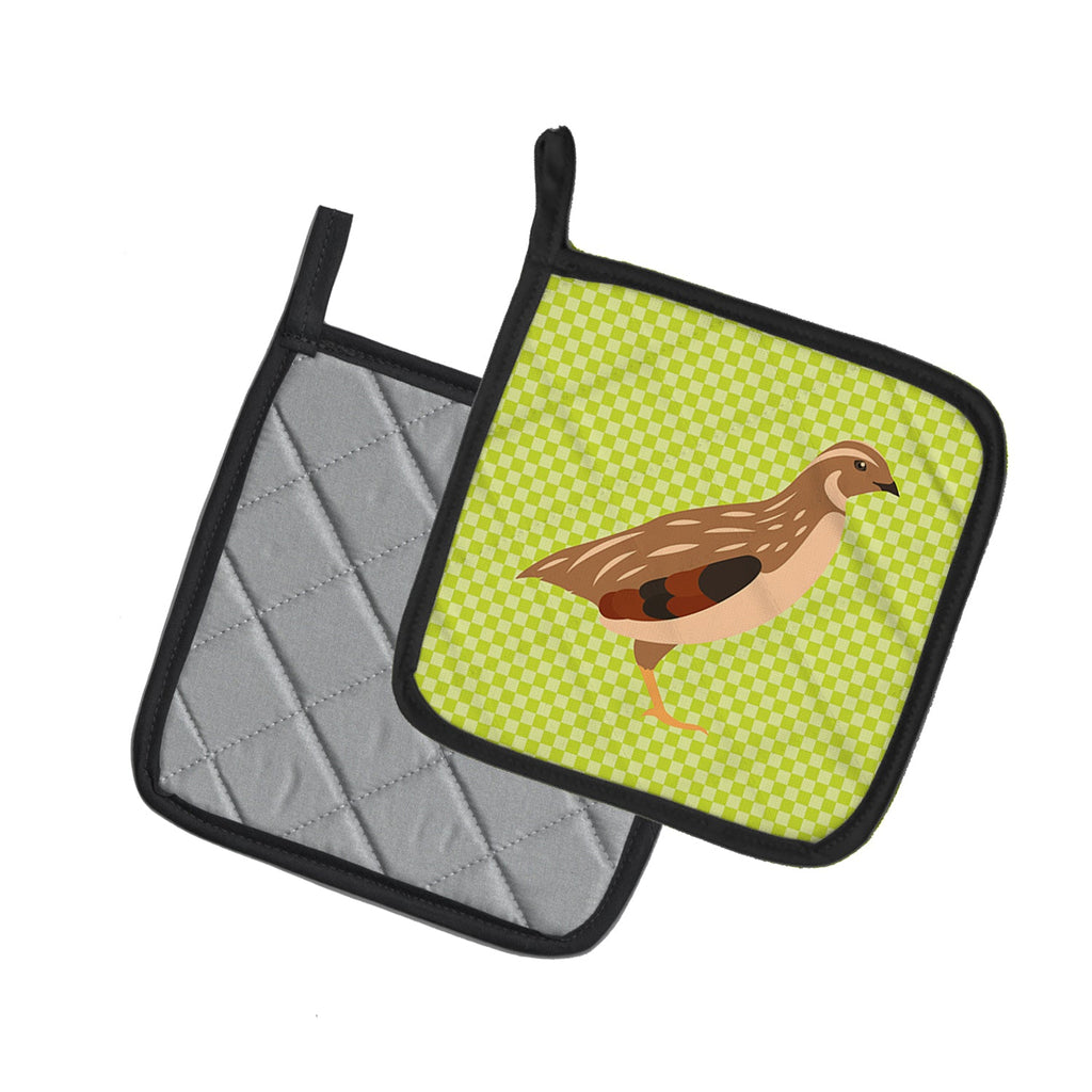 Golden Phoenix Quail Green Pot Holder Set of 2 Heat Resistant Quilted Hot Pads 7.5 x 7.5 Inch, Insulated Kitchen Trivets for Cooking & Baking