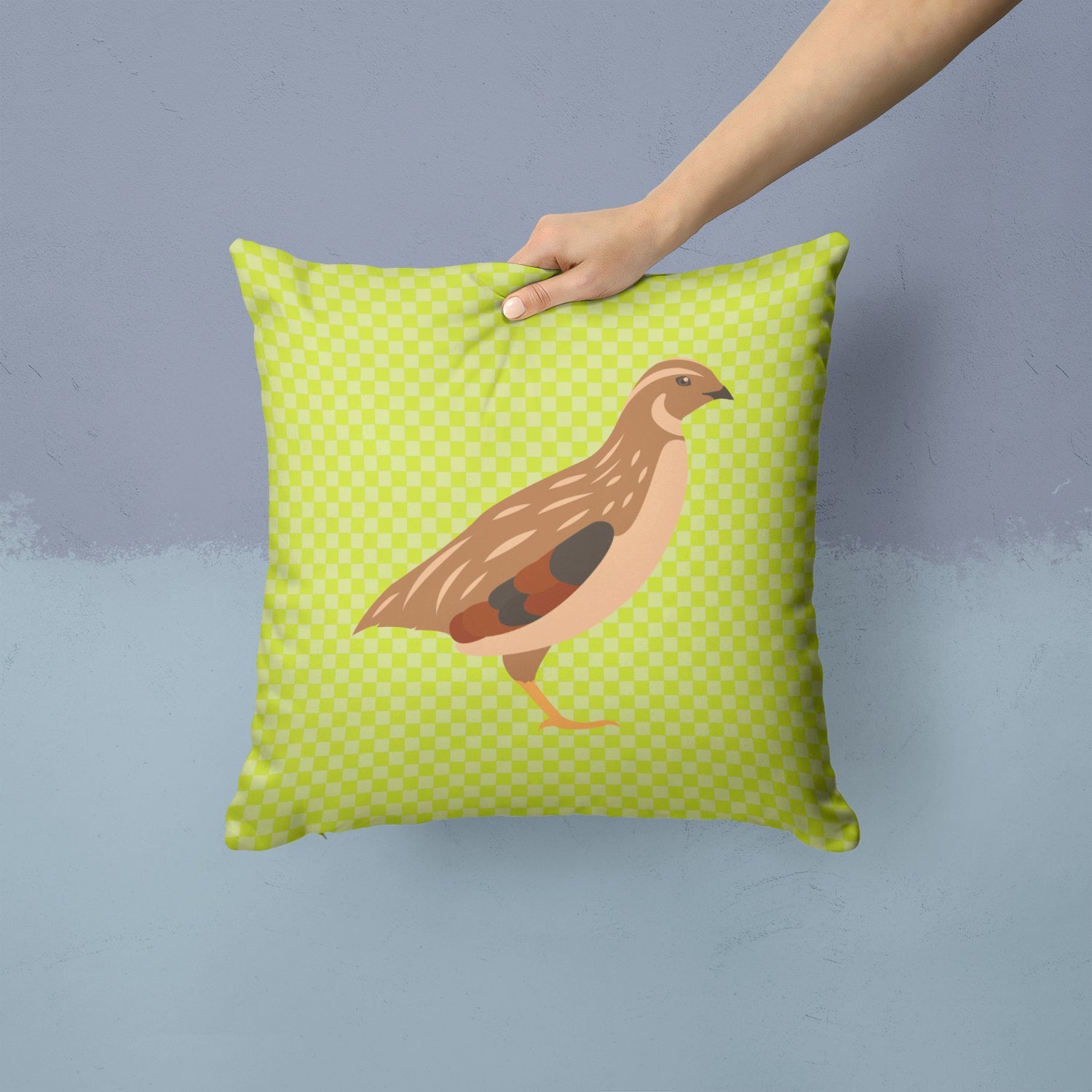 Golden Phoenix Quail Green Decorative Throw Pillow 14x14 Indoor Outdoor Accent Cushion, Fabric Cover with Insert for Sofa, Bed, Porch & Living Room