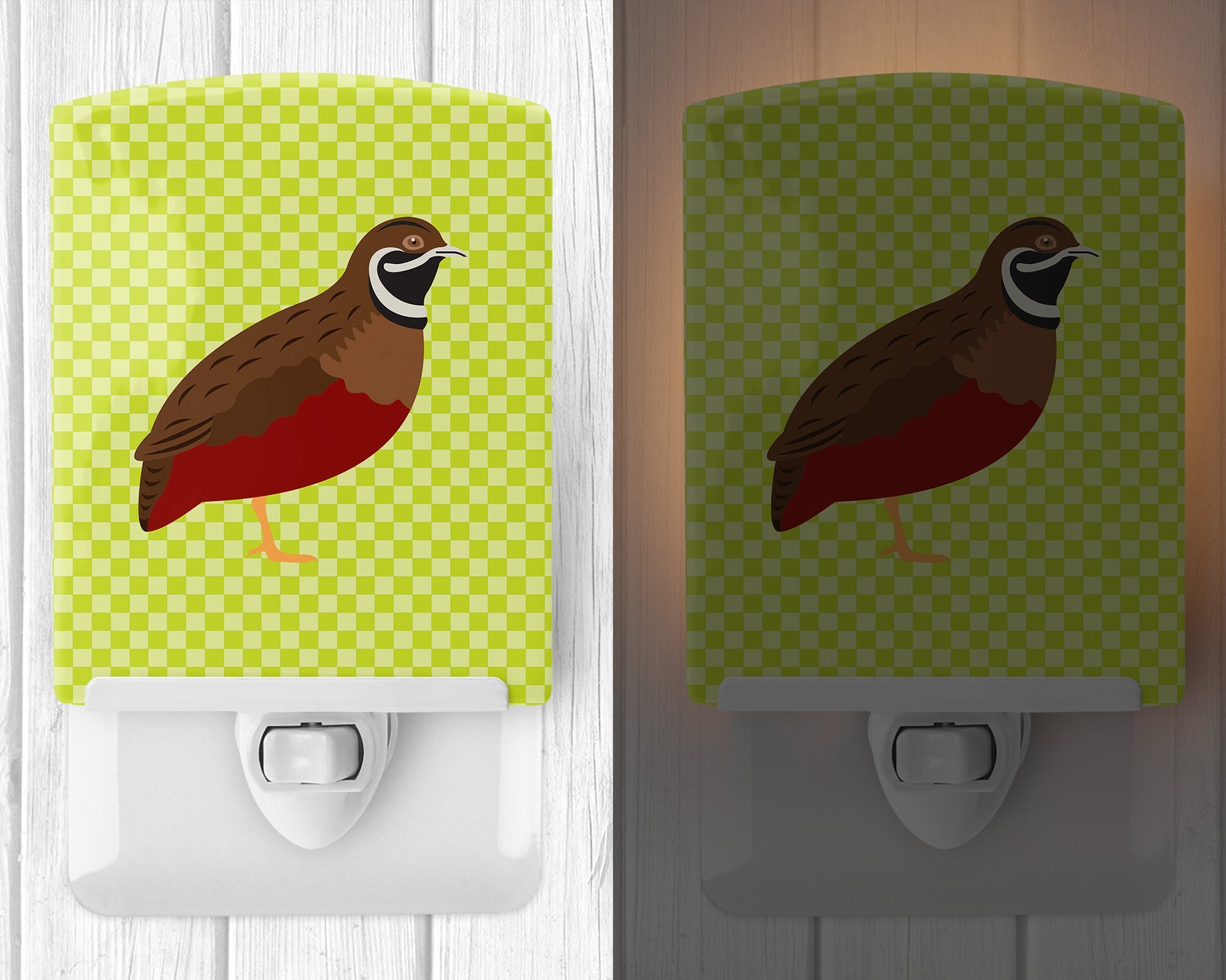 Chinese Painted or King Quail Green Ceramic Night Light Compact, UL-Certified, Ideal for Bedroom, Bathroom, Nursery, Hallway, Kitchen, 6x4x3, Multicolor