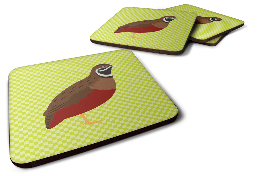 Chinese Painted or King Quail Green Foam Coasters Set of 4 Cup Coasters for Indoor Outdoor, Tabletop Protection, Anti Slip, Mouse pad Material