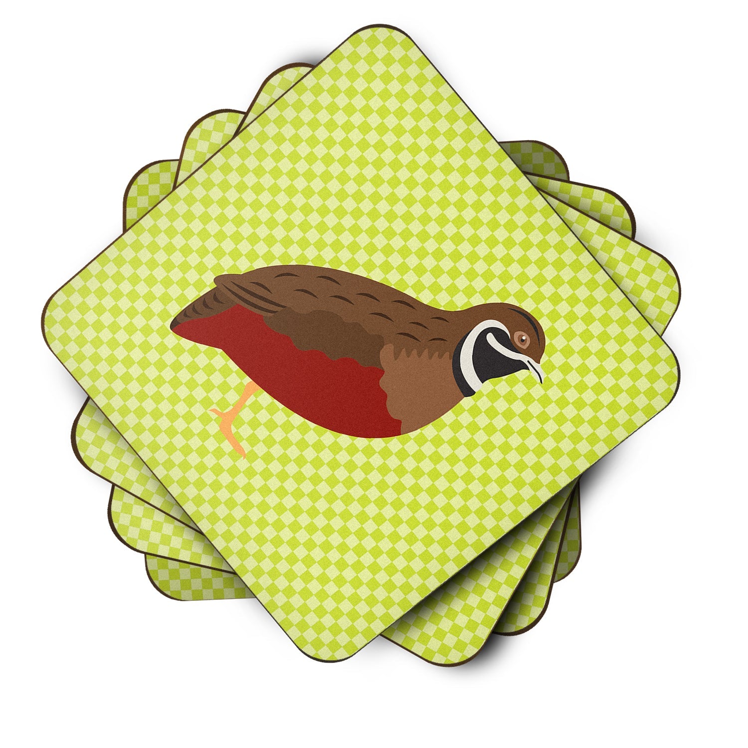 Chinese Painted or King Quail Green Foam Coasters Set of 4 Cup Coasters for Indoor Outdoor, Tabletop Protection, Anti Slip, Mouse pad Material