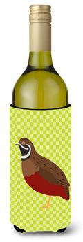 Chinese Painted or King Quail Green Wine Bottle Hugger Gift Sleeve for Standard 750 ml Bottles, Insulated Reusable Also Fits Mini Shot & Pint Bottles