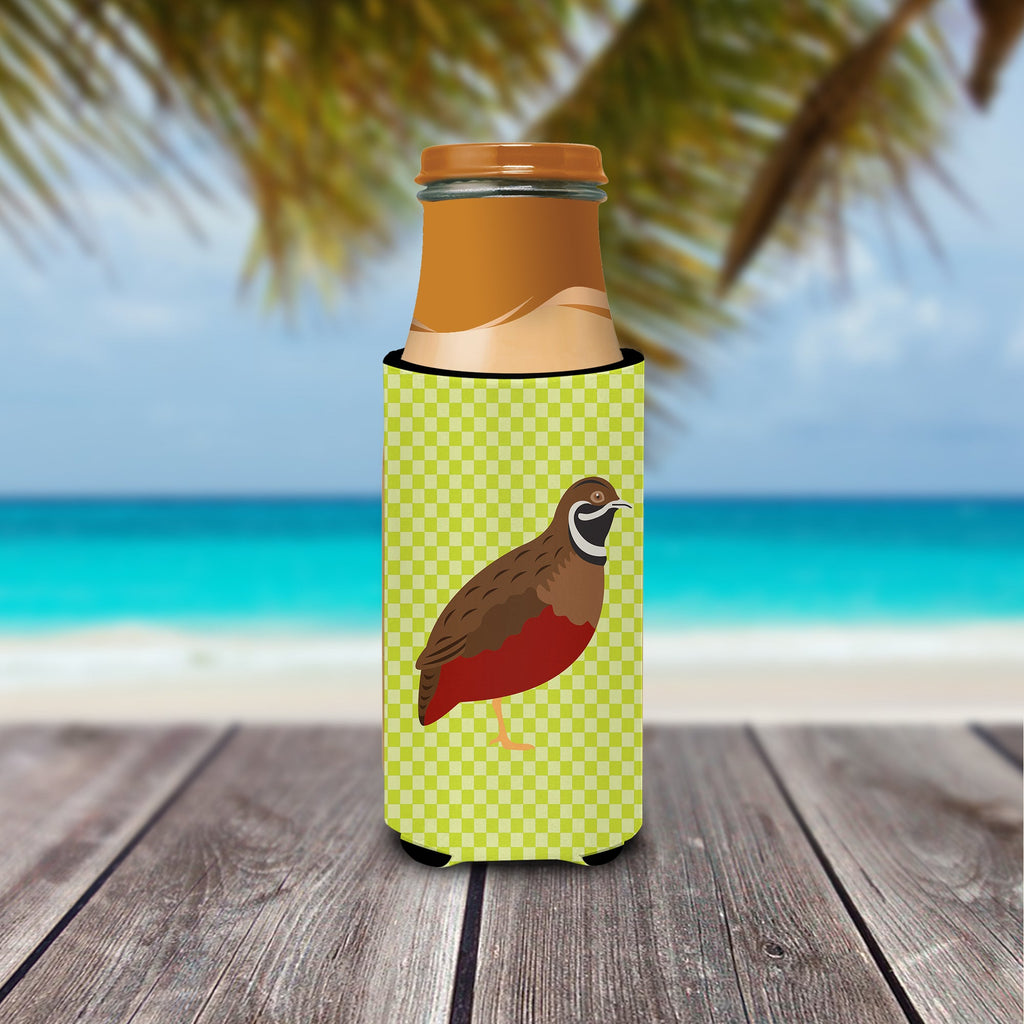 Chinese Painted or King Quail Green Slim Can Hugger , Insulated Foam Hugger for 12 oz Slim Cans, Beer Bottles & Water Bottles, Printed in USA