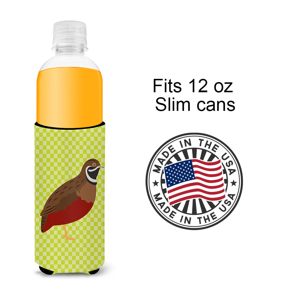 Chinese Painted or King Quail Green Slim Can Hugger , Insulated Foam Hugger for 12 oz Slim Cans, Beer Bottles & Water Bottles, Printed in USA