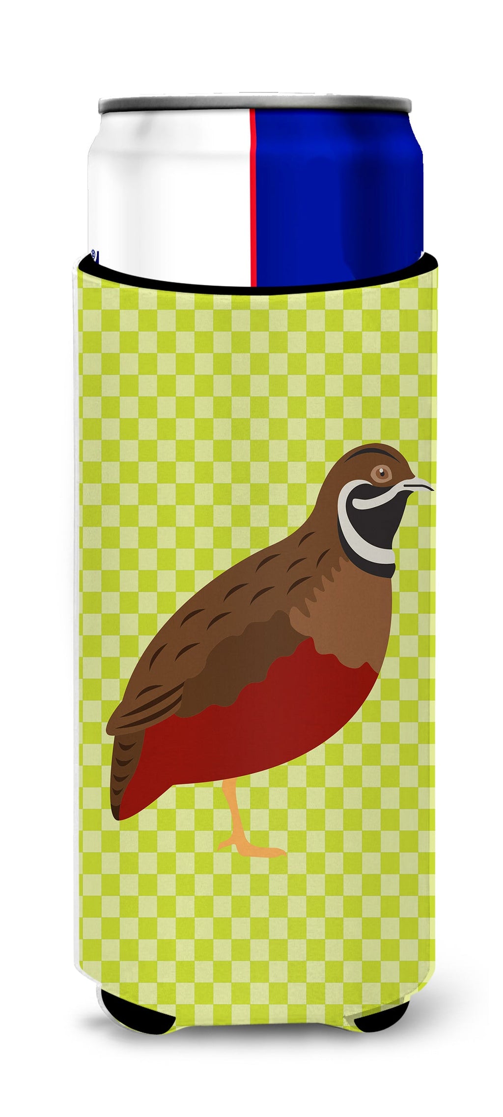 Chinese Painted or King Quail Green Slim Can Hugger , Insulated Foam Hugger for 12 oz Slim Cans, Beer Bottles & Water Bottles, Printed in USA
