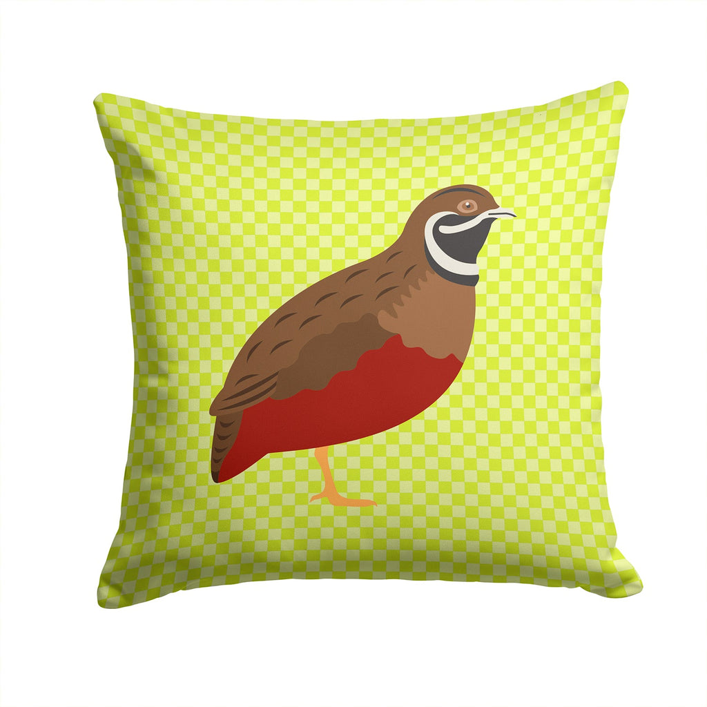 Chinese Painted or King Quail Green Decorative Throw Pillow 14x14 Indoor Outdoor Accent Cushion, Fabric Cover with Insert for Sofa, Bed, Porch & Living Room