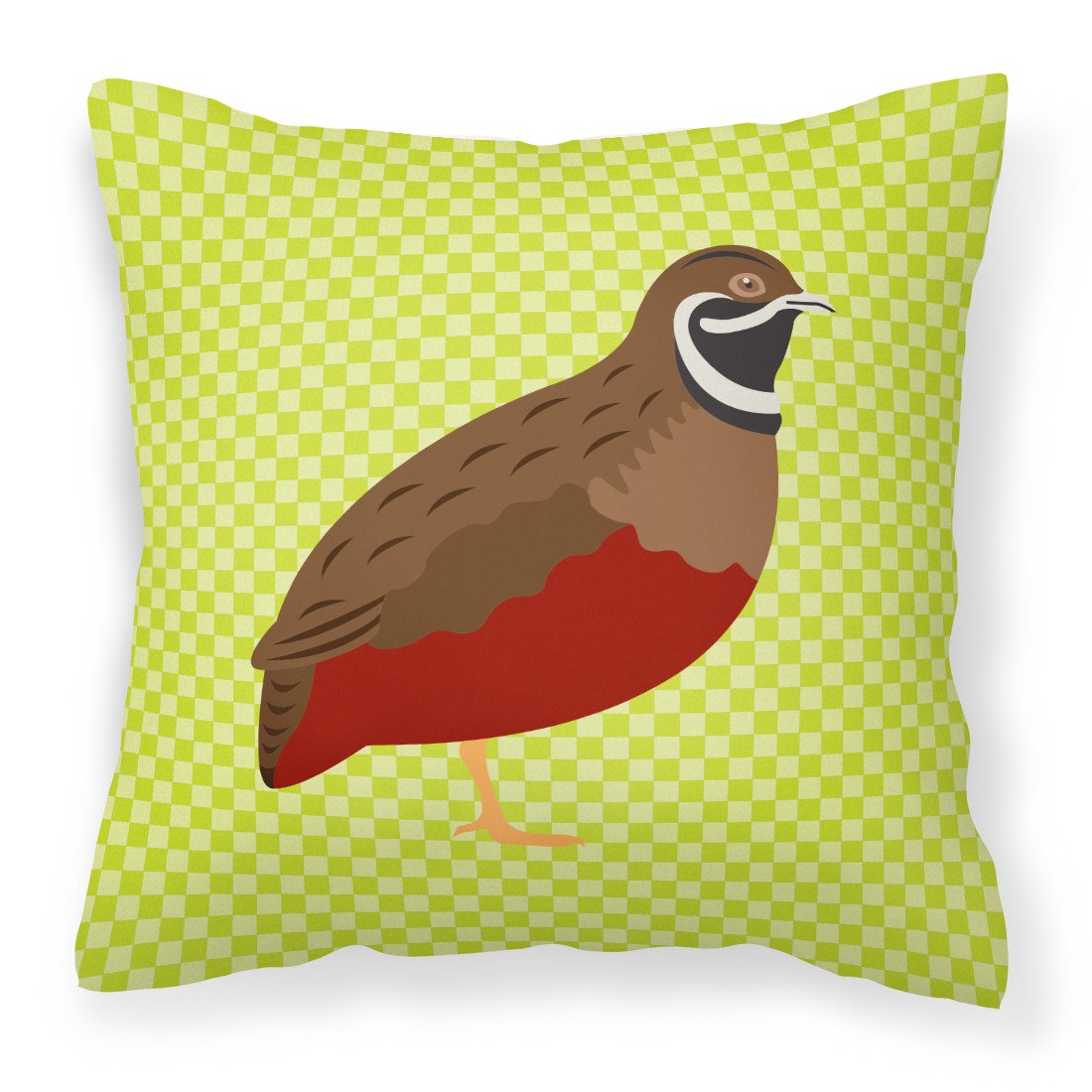 Chinese Painted or King Quail Green Decorative Throw Pillow 18x18 Indoor Outdoor Accent Cushion, Fabric Cover with Insert for Sofa, Bed, Porch & Living Room